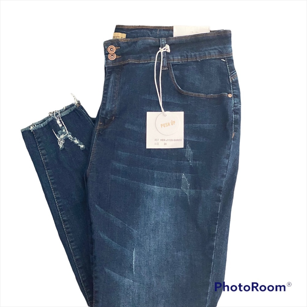 NEW Honey and Bristle premium denim skinny high rise Push Up Frayed Hem Sz‎ 24